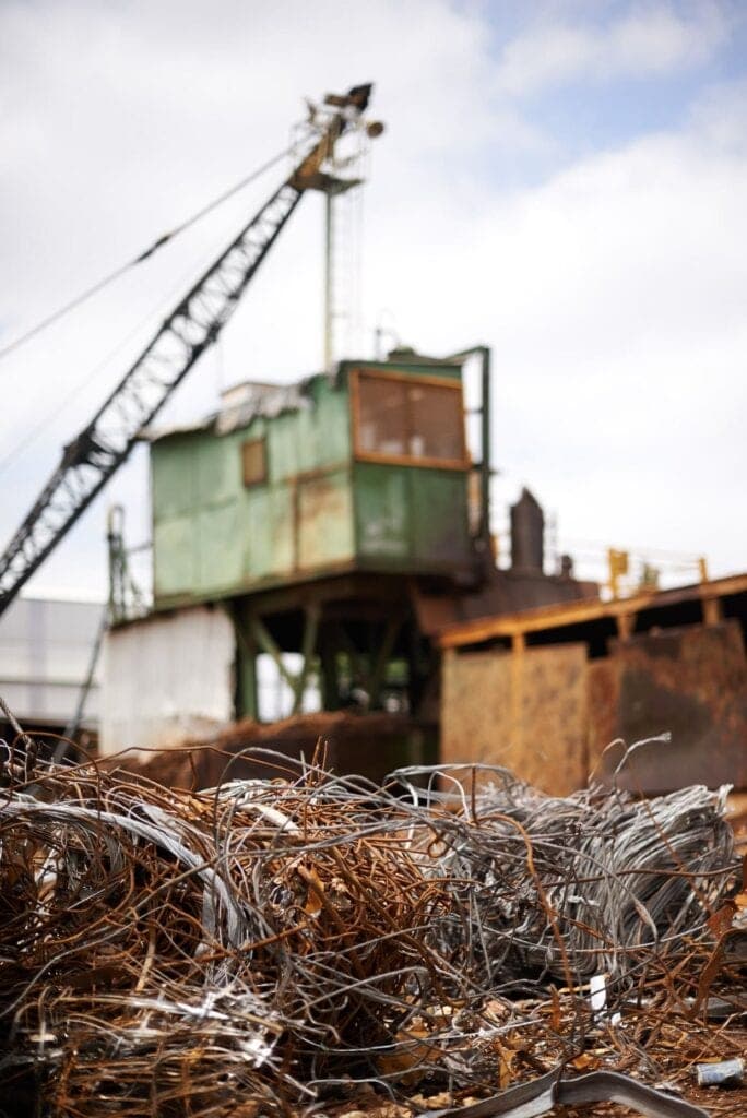 Sorted metal arisings staged for processing